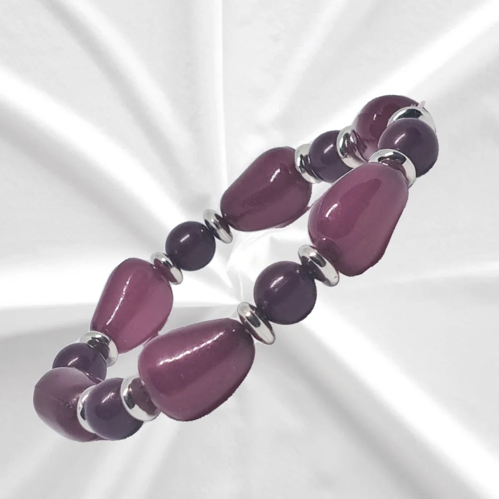 Purple Beaded Stretchy Slip-on Bracelet